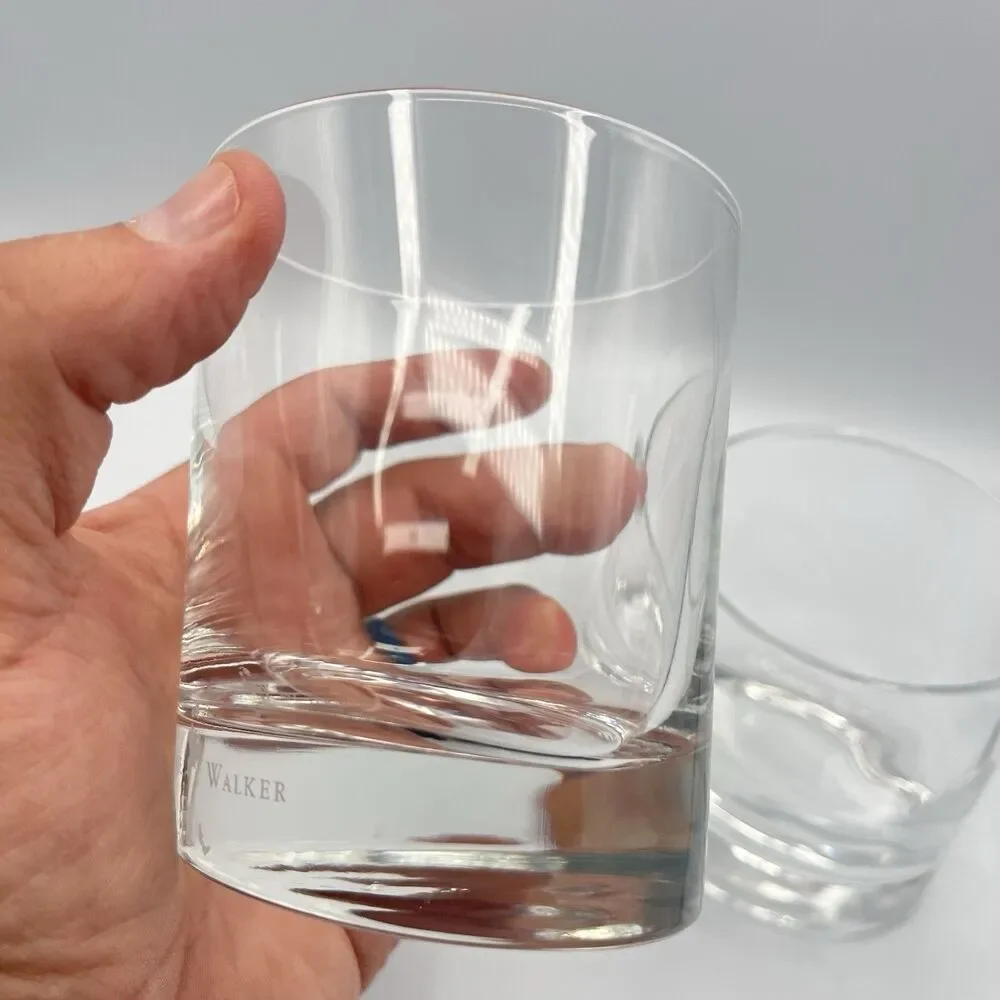 Pair Johnnie Walker Dandy Etched Lowball Glasses